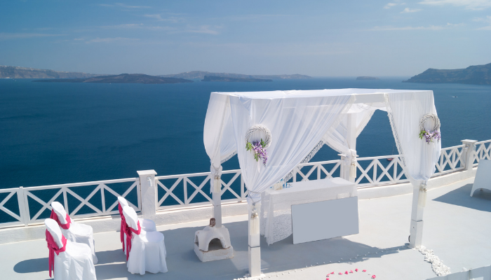 Outdoor wedding altar in Greece